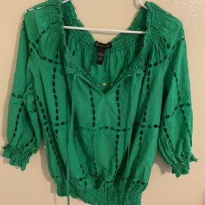 Inc International Concepts Kelley Green Eyelet Embroidery Peasant Top Size 10